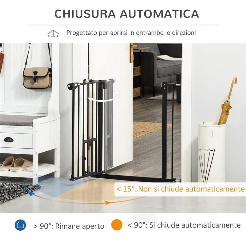 CANCELLETTO PER CANI CON FISSAGGIO A PRESSIONE, ESTENSIBILE DA 74-80CM CON CHIUSURA AUTOMATICA, NERO