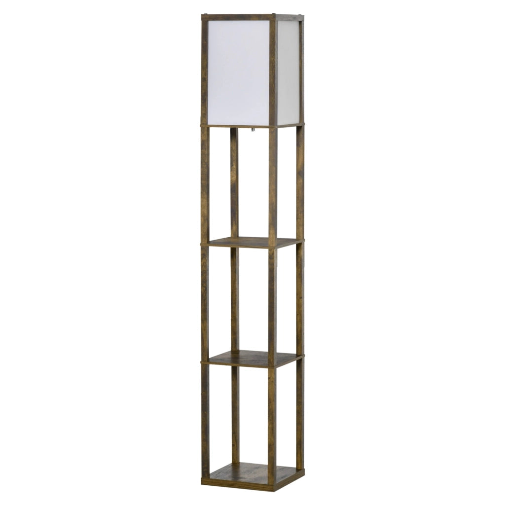 Lampada da Terra Attacco E27 Potenza 40W con Mensole in MDF Colore Legno