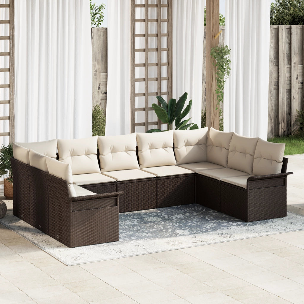 Set di Divani da Giardino 9 Pz con Cuscini Marrone Rattan Polietilene