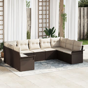 Set di Divani da Giardino 9 Pz con Cuscini Marrone Rattan Polietilene