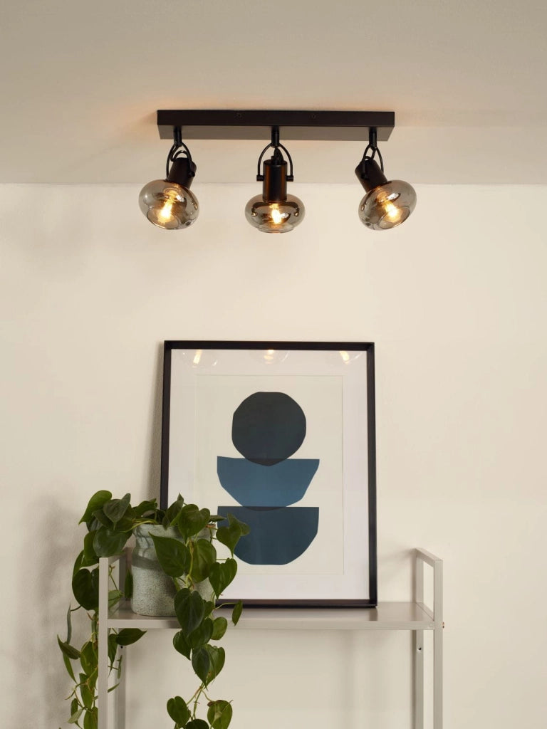 Plafoniera Lucide Madee 3 Luci E14 25W Fumé Nera Vetro