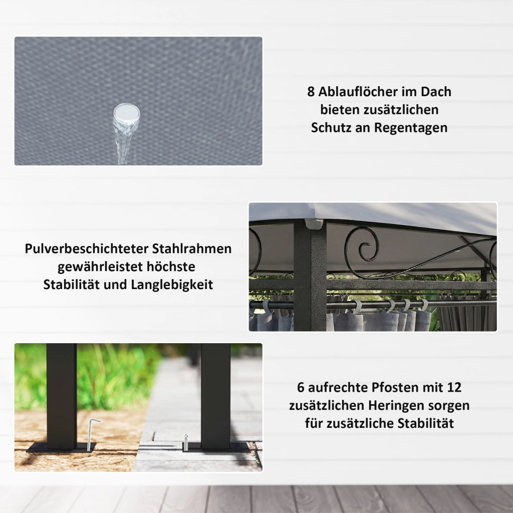 Gazebo da giardino; gazebo esterno con tende; tetto ventilato; grigio scuro
