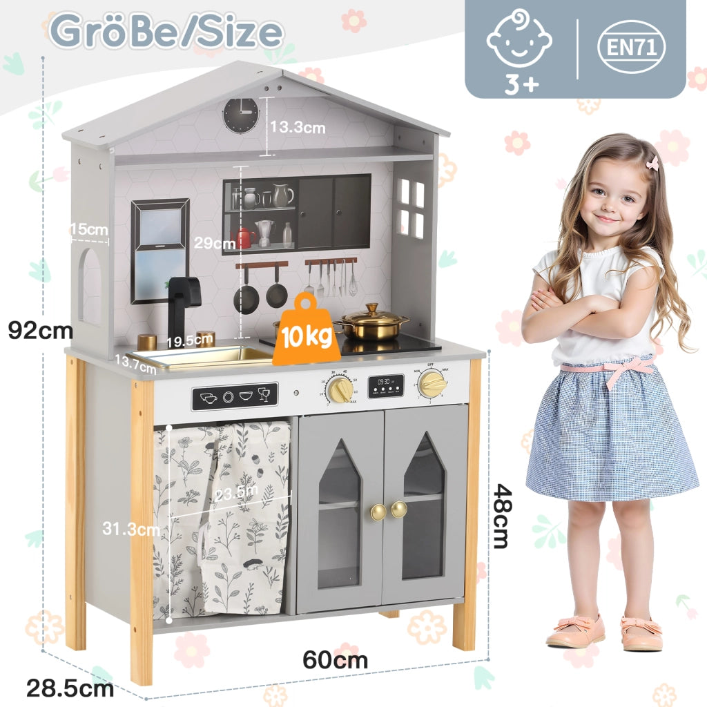 Cucina Gioco per Bambini ¨C Minimal ¨C Grigio legno e plastica 28.5x60x92cm