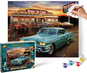 Schede di pittura per adulti - Diner americano - Schede per hobby - Schede per arte - Schede per decorazione - Schede per creatività - Schede per rilassamento