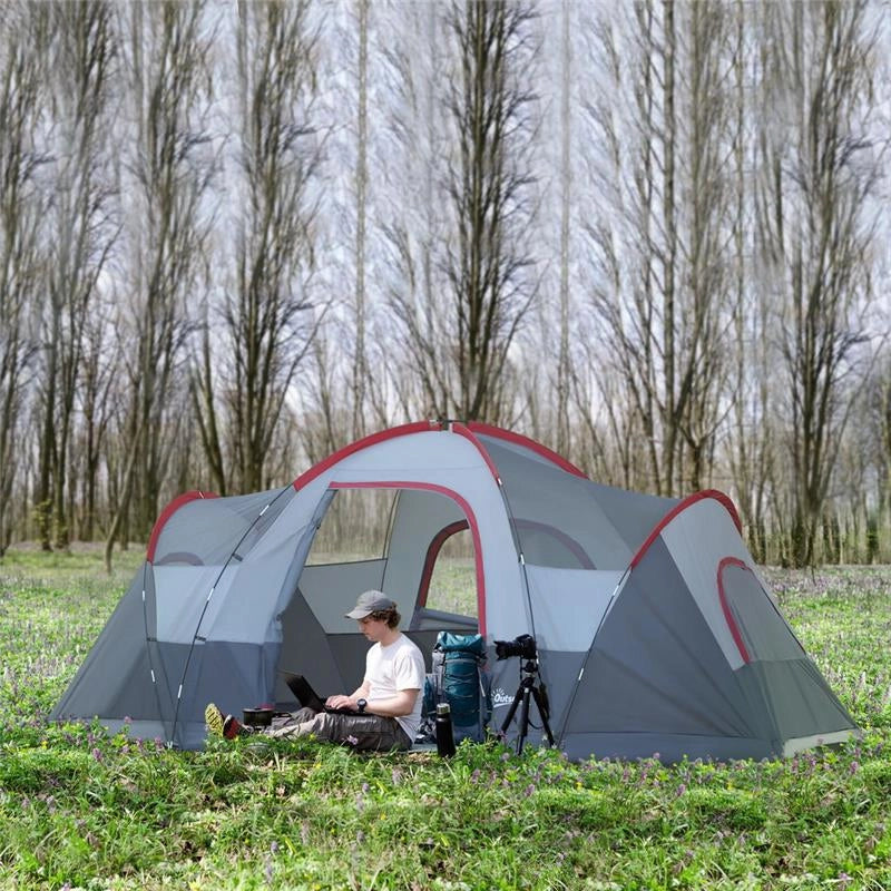 TENDA DA CAMPEGGIO PER 6 PERSONE IDROREPELLENTE CON  PALI IN FIBRA DI VETRO, 4.55X2.3X1.8M, GRIGIA