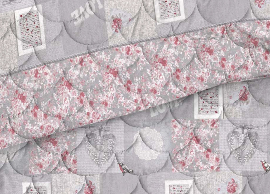 Trapunta Piumone Invernale Linea Pensieri Delicati Dis. Romantic Shabby Rosso - Singolo - Rosso
