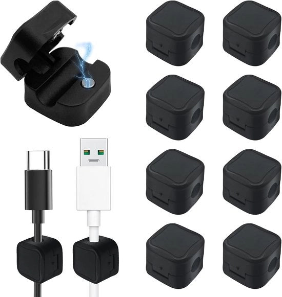 Cable holder - Autoadesivo e Magnetico - 8 pezzi - Nero