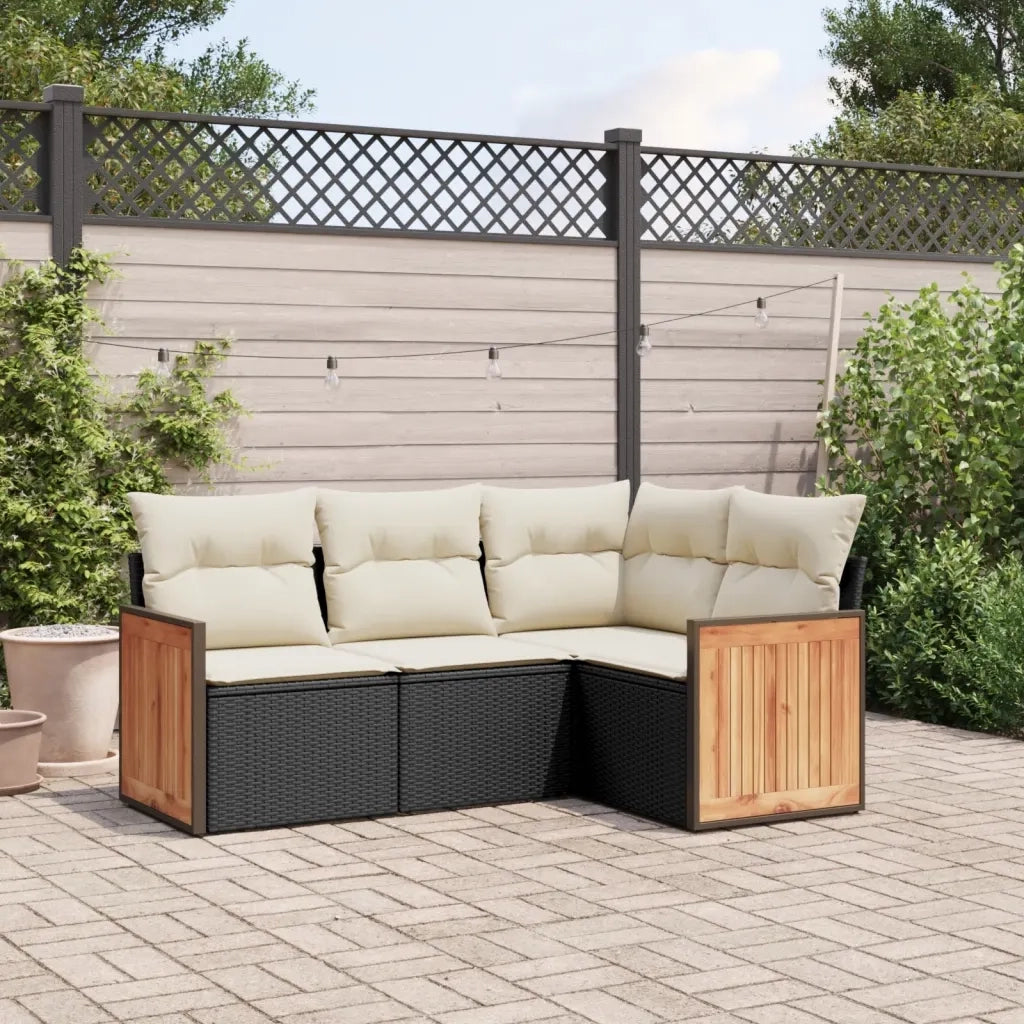 Set Divani da Giardino 4 pz | Set Salotto da Giardino con Cuscini Nero in Polyrattan