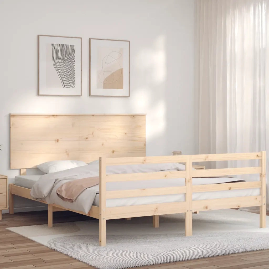 Giroletto con Testiera-Struttura Letto con testiera King Size in Legno Massello 980364
