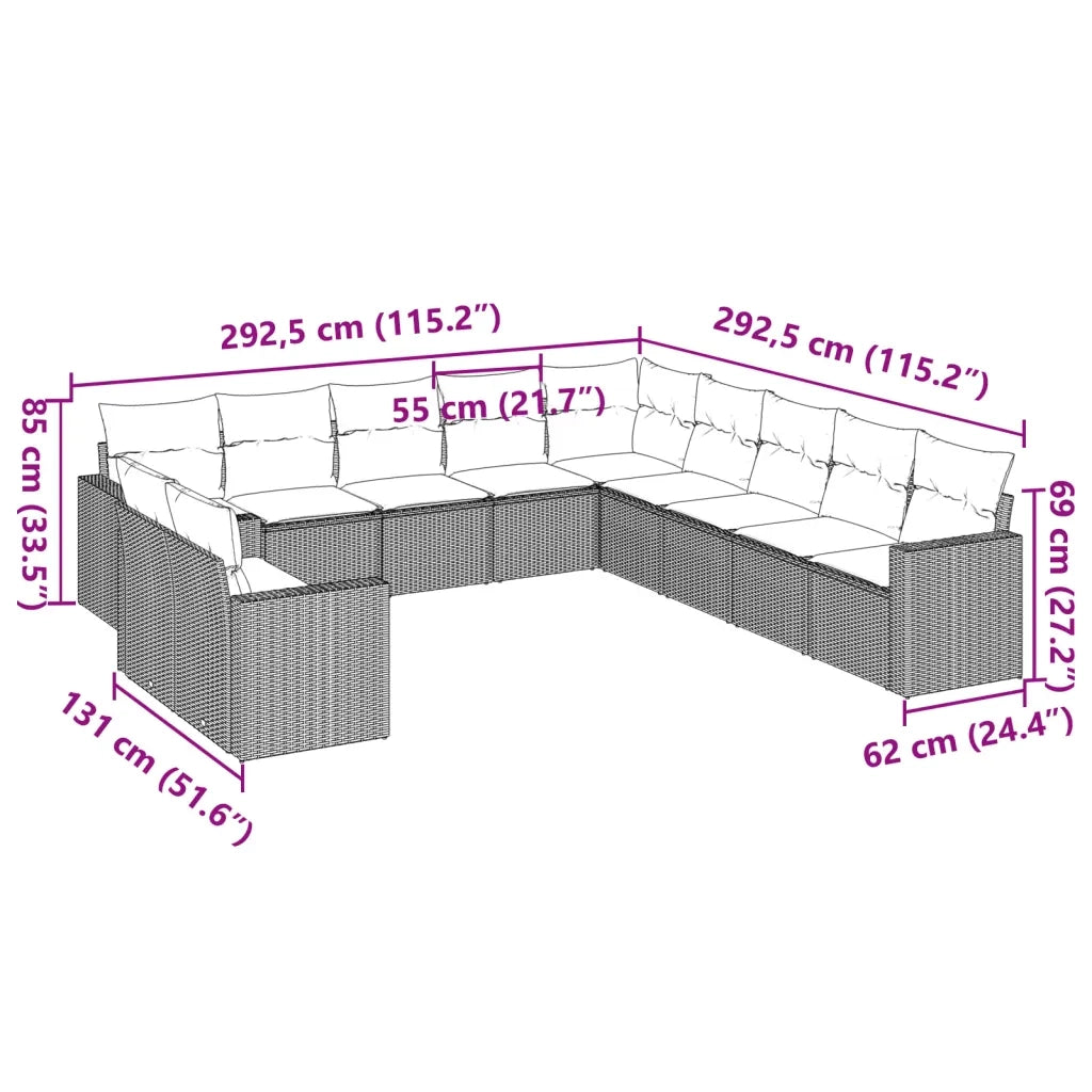 Set Divani da Giardino 11 pz con Cuscini Polyrattan Marronecod mxl 112059