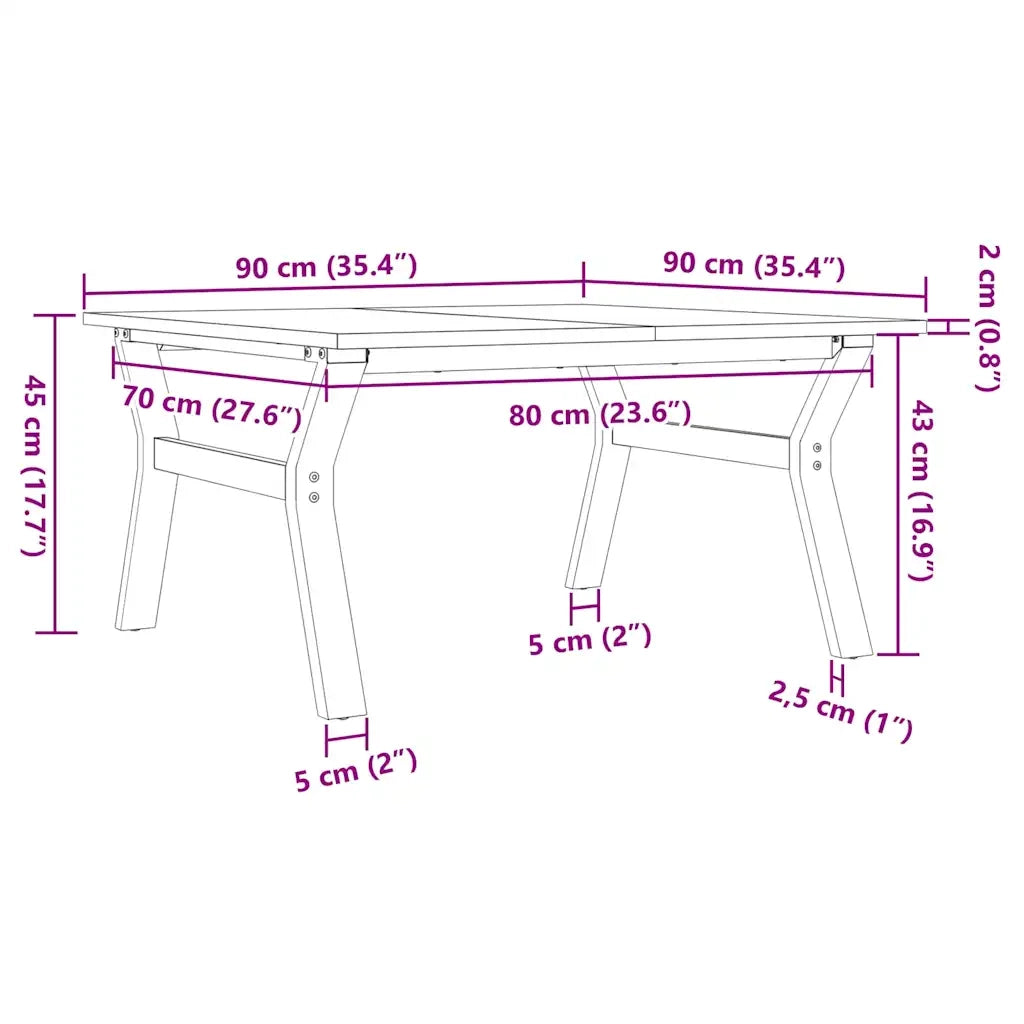 Tavolino da Salotto Telaio a Y 90x90x45 cm Legno Pino e Acciaio