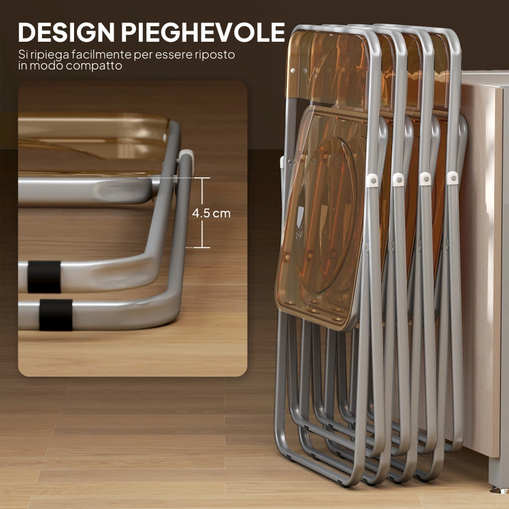 Set 4 Sedie Pieghevoli Salvaspazio 47x48x75 cm in Acciaio e Acrilico Arancione