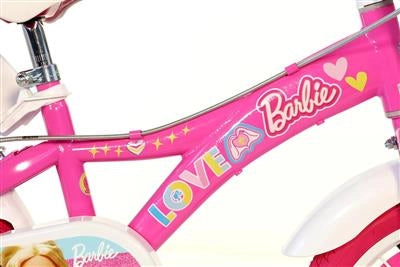 BICICLETTA BARBIE DA 16" CON ROTELLE IN COLORE BIANCO E ROSA PER BAMBINA