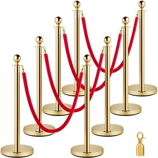 Barriere per Controllo della Folla 8-Parte Set di Corda per Coda d'Attesa Corda Rossa Barriera di Controllo della Folla Coda di Attesa Distribuzione della Folla