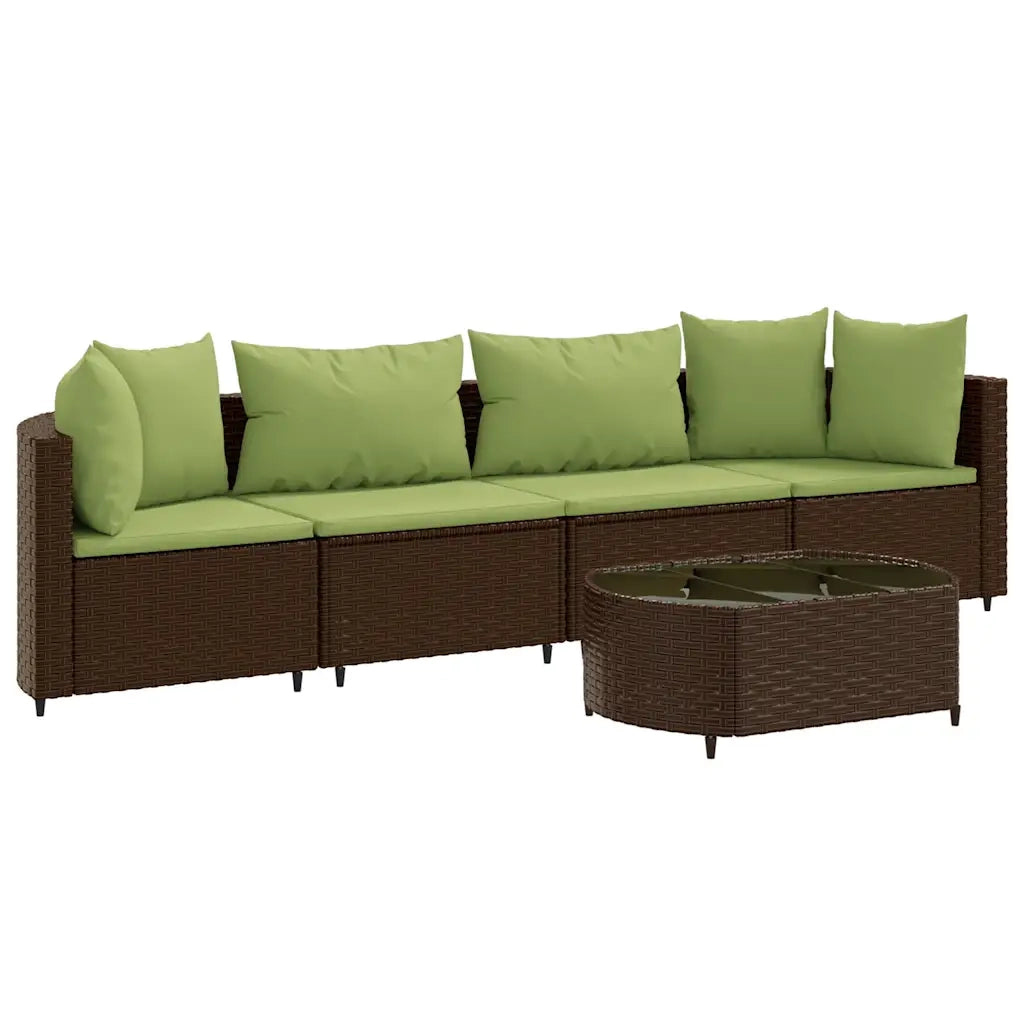 Set Divano da Giardino 5 pz con Cuscini Marrone in Polyrattan 3308374