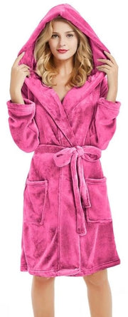 Badia da bagno femminile con cappuccio, corta, impermeabile, morbida, calda, giacca da bagno per donne (rosa, S/M)