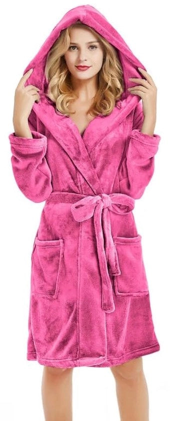 Badia da bagno femminile con cappuccio, corta, impermeabile, morbida, calda, giacca da bagno per donne (rosa, S/M)