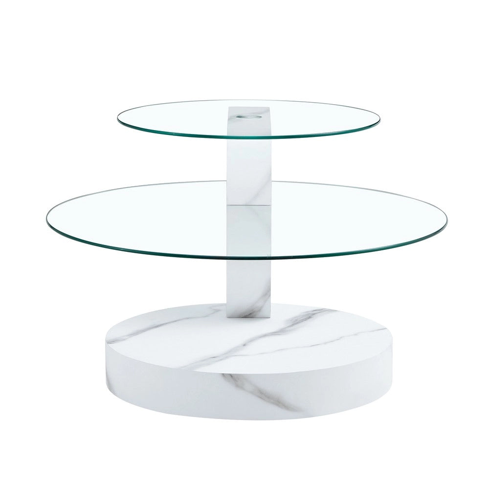 Tavolino da Caff¨¨ in Vetro Temperato e MDF ¨C MINIMAL ¨C Effetto Marmo Bianco, Design Moderno