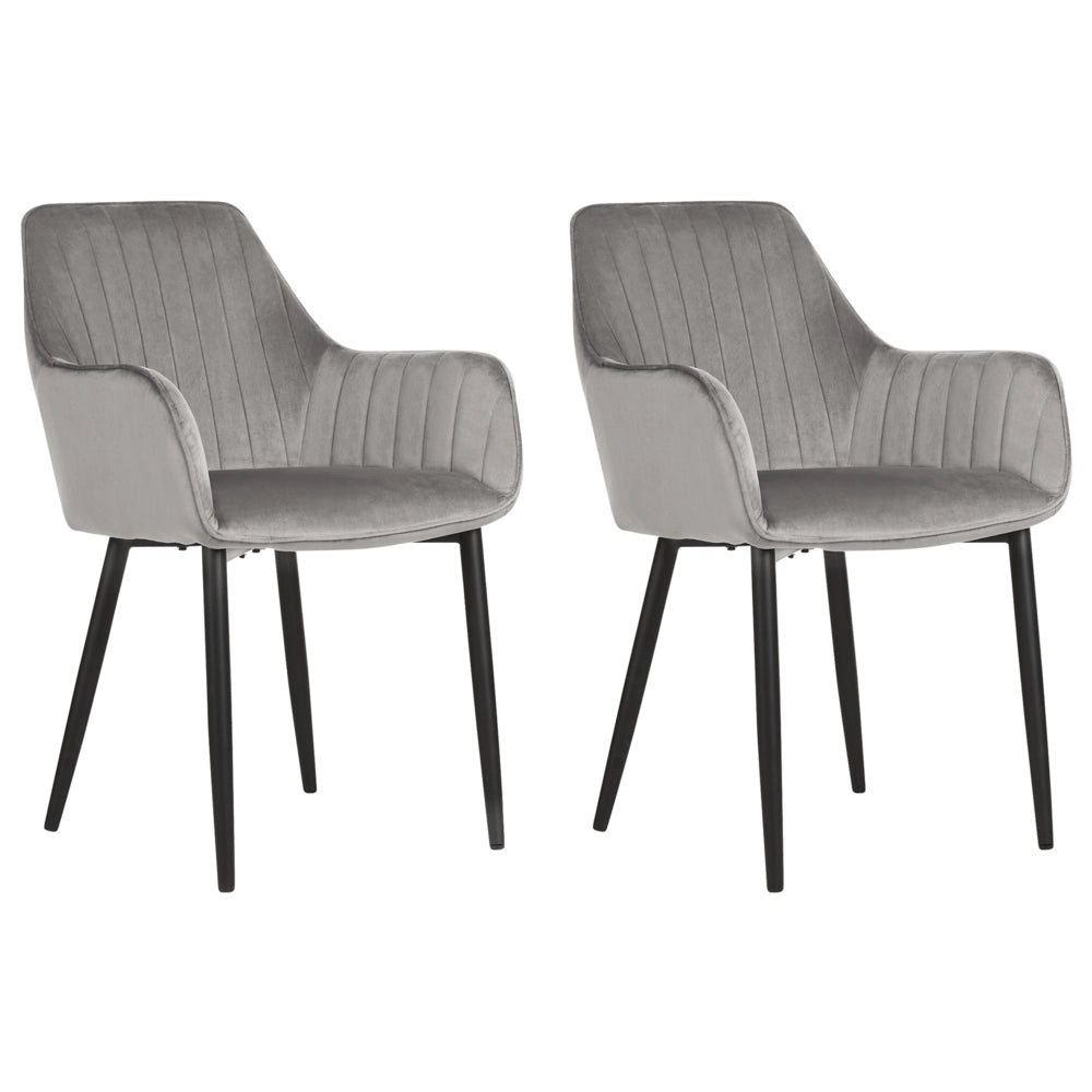 Set di 2 sedie da pranzo Braccioli in velluto grigio Gambe in metallo Nero Retro Glam