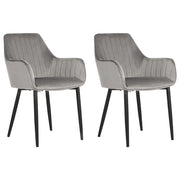Set di 2 sedie da pranzo Braccioli in velluto grigio Gambe in metallo Nero Retro Glam
