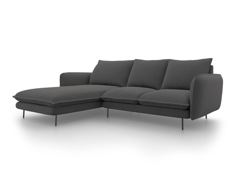 Cosmopolitan Design - Divano angolare sinistro "Vienna" 5 posti in tessuto strutturato grigio scuro 