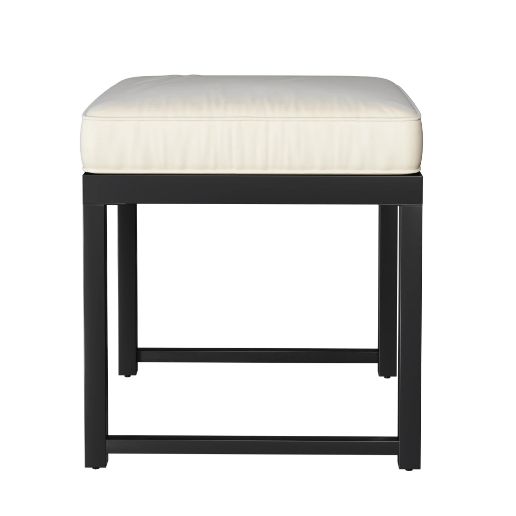 Set Tavolo e Sedie da Giardino con 1 Tavolo Quadrato; 4 Poltrone e 2 Poggiapiedi; Metallo; Vetro; Tessuto; Nero e Bianco