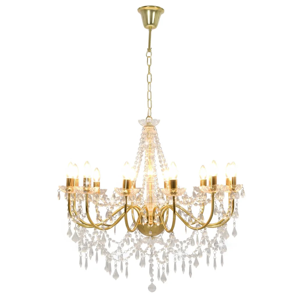 Lampadario con Perline Dorato 12 Lampadine E14 cod mxl 44612
