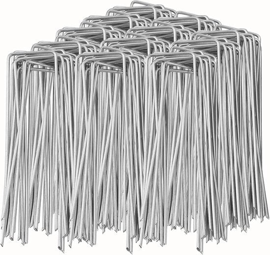 Paline per giardino a forma di U - 100 pezzi - Acciaio galvanizzato - Resistente alla ruggine - Utilizzo multifunzionale - 4x10 cm - Pali per fondazione