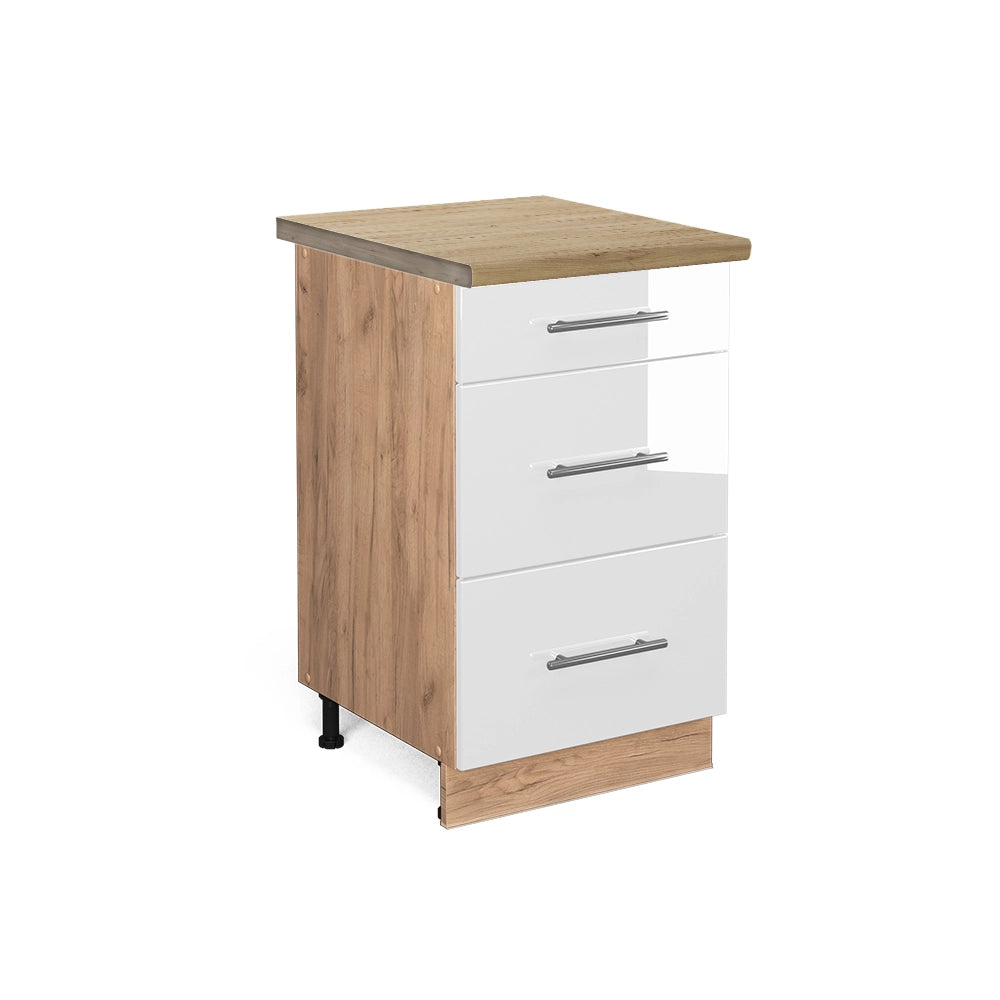 Mobiletto base per cucina Fame-Line Bianco lucido/Rovere dorato 50 cm, PL Rovere Vicco