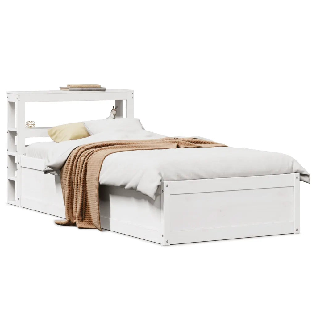 Giroletto con Testiera Bianco 90x200 cm Legno Massello di Pino 3306352