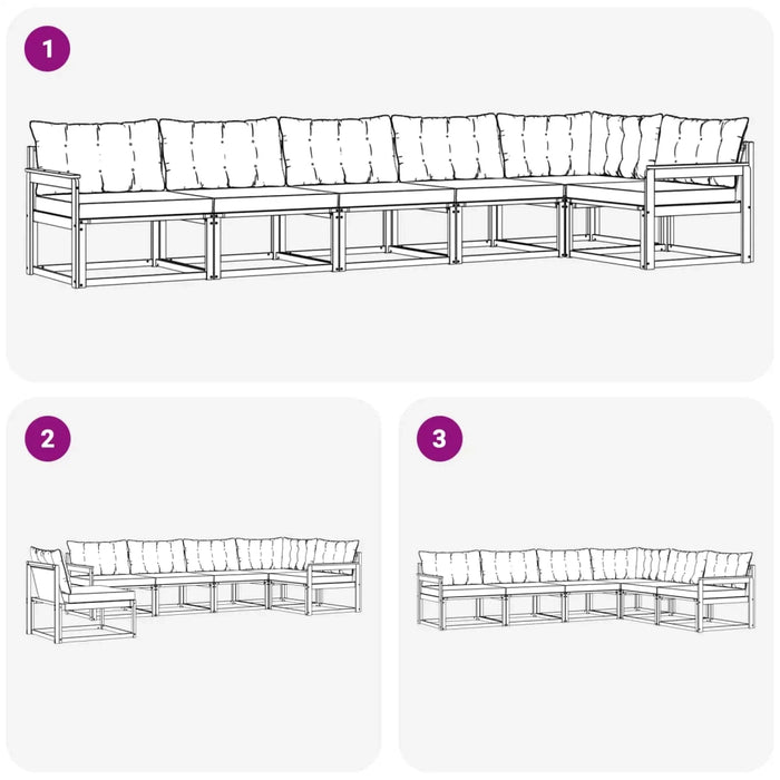 Set di divani da esterno con cuscino 6 pcs Naturale e Nero 3369499