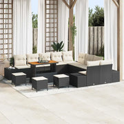 Set Divano da Giardino con cuscino 14 pcs Nero Poly Rattan