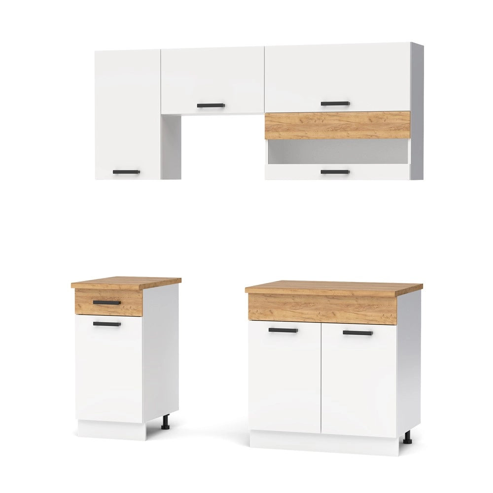 Cucina monoblocco Nina 180 cm bianco e rovere senza elettrodomestici