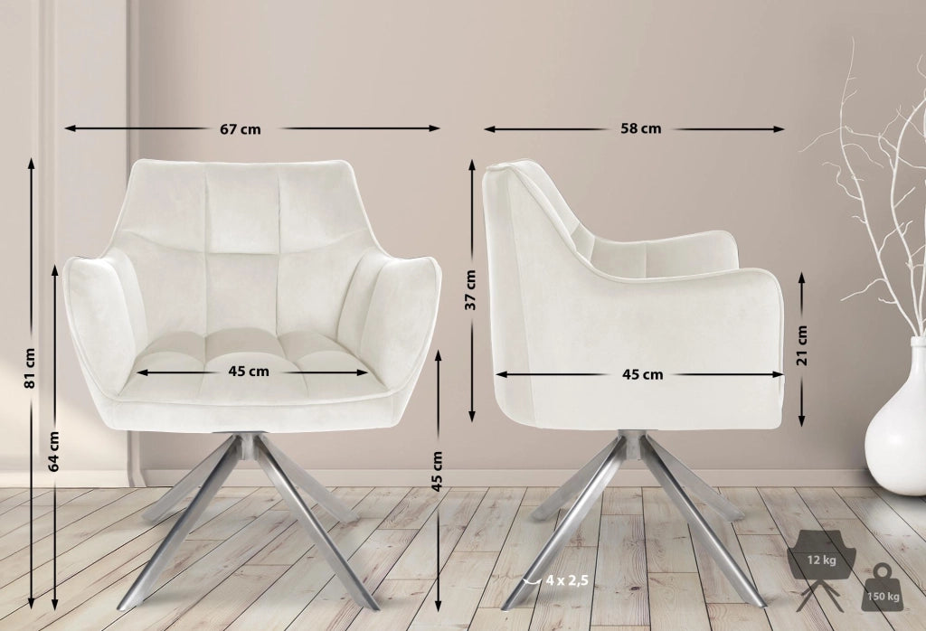 Sedia da pranzo Swing Copertura in velluto crema,acciaio inossidabile