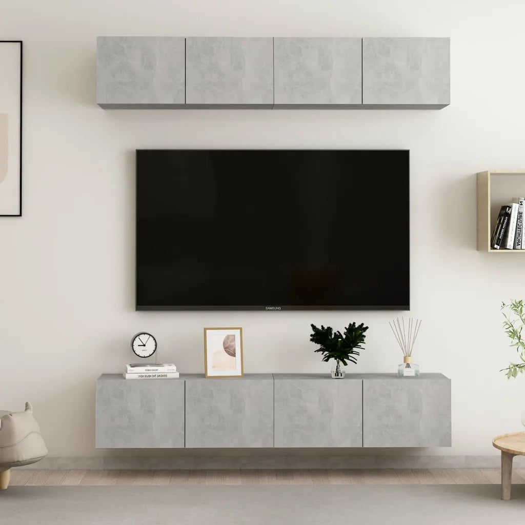 Mobili TV 4 pz Grigio Cemento 80x30x30 cm in Legno Multistrato 3079060