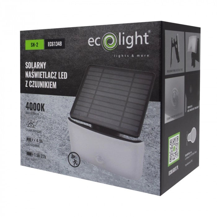 Faretto solare LED 600lm PIR 4000K IP44 Ecolight regolabile