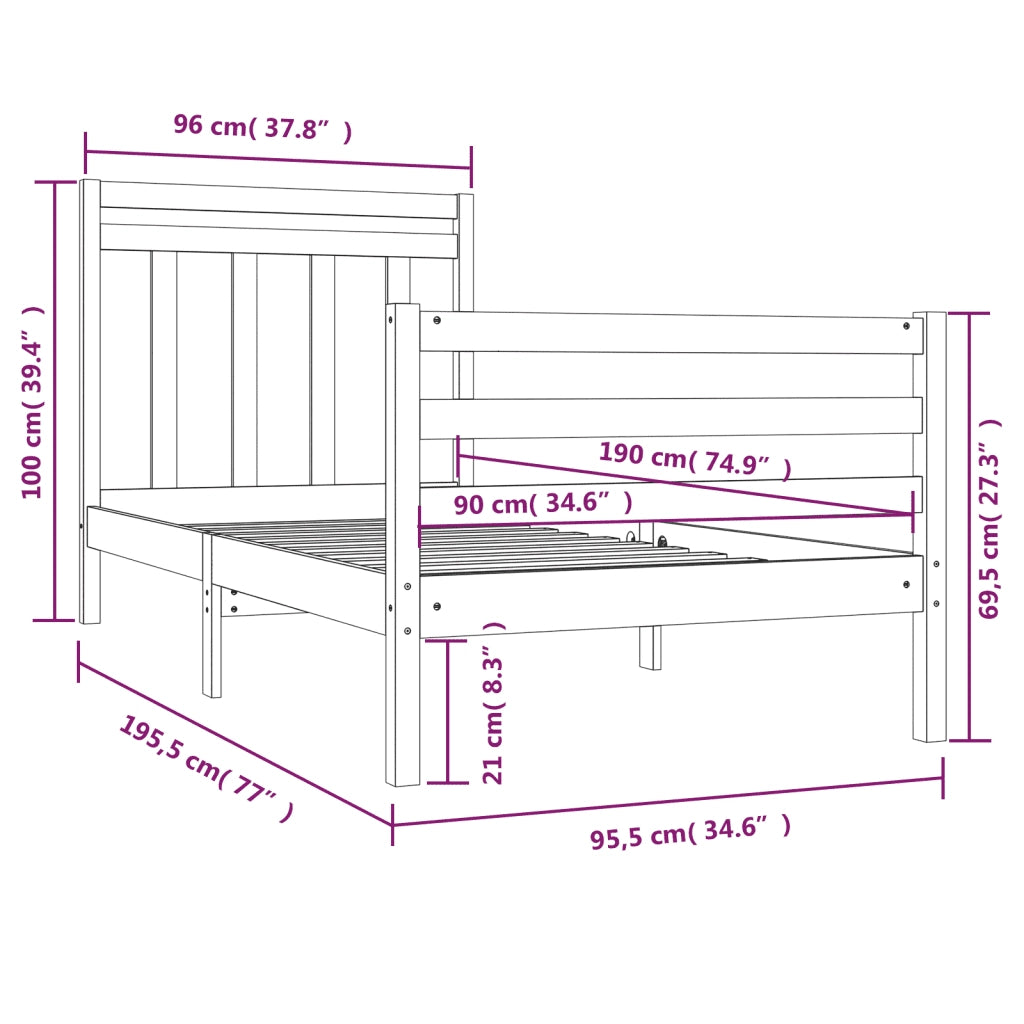Giroletto-Struttura Letto in Legno Massello 90x190 cm Single 789864