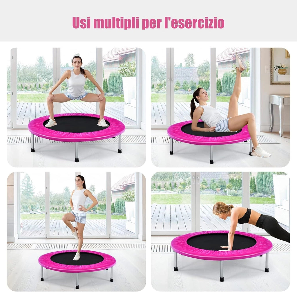 Trampolino Elastico Pieghevole, Tappeto Elastico da Interno con 32 Molle e 6 Gambe e Cuscinetti Antiscivolo, Capacità di Carico 150 kg