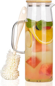 Kit per bottiglia di latte in vetro da 15 litri con coperchio di bambù - caraffa in vetro per succhi e bevande calde e fredde con coperchio di borosilicato resistente al calore.