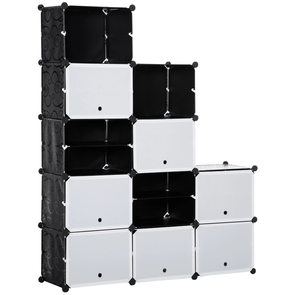 Armadio Portatile Modulare in Plastica con 12 Cubi ¨C zephmum ¨C 125x32x125 cm Nero Bianco