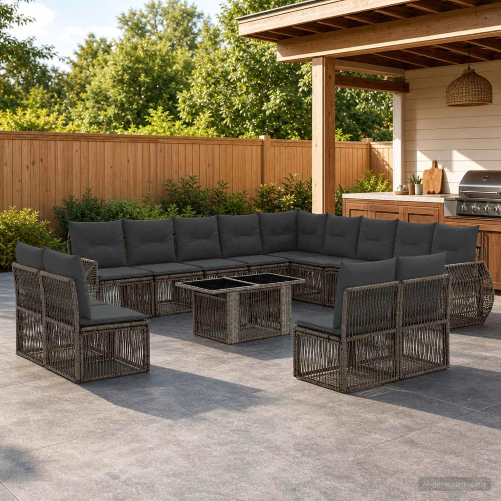Set Divano da Giardino 14 pz Grigio e Grigio Scuro polyrattan 3437021