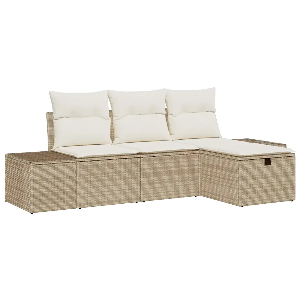 Set Divano da Giardino con cuscino 4 pcs Beige Poly Rattan