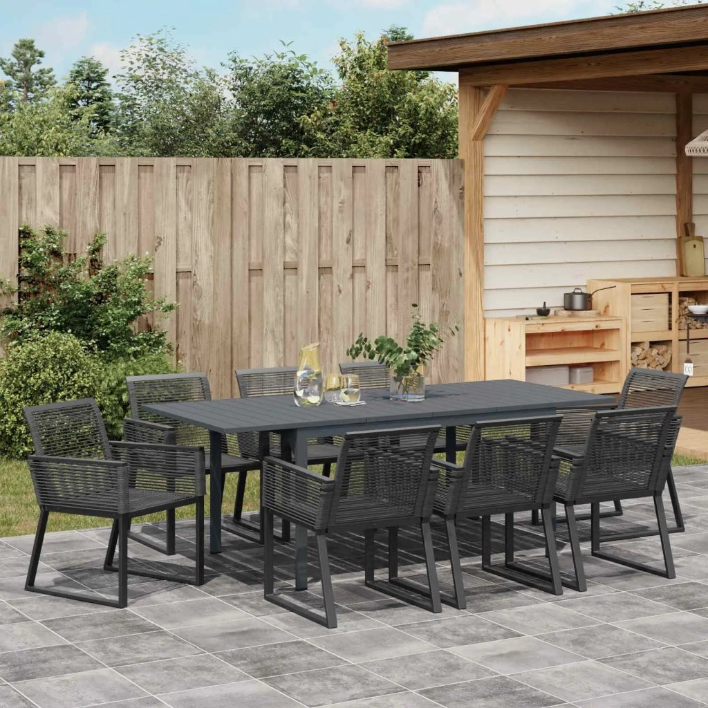 Set da Pranzo per Giardino 9 pcs Nero polyrattan 3378829
