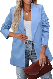 Blazer Casual con Lunghe Piume - Polyester Sovracciglia - Colore Puro - Giacca Casual da Indossare - Abbigliamento Ufficiale - Esterno - Donna (L-Blu)
