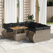 Set Divano da Giardino 9 pz con Cuscini Grigio in Polyrattan