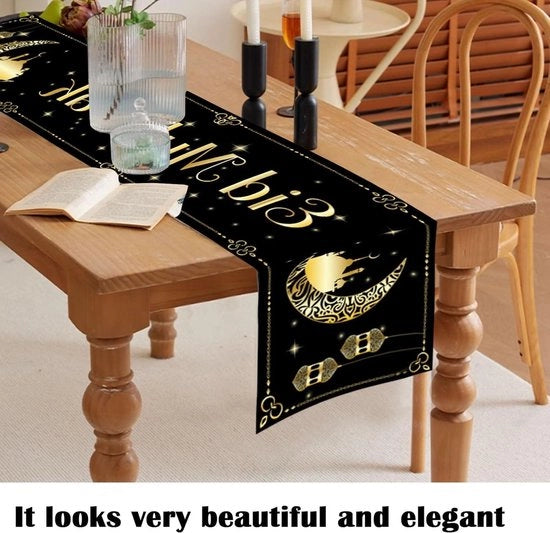 Eid-tafelloper in stile nero e oro per decorazioni di Eid Mubarak - Tema islamico - Ideale completamento per la tavola da pranzo in casa - Articolo da festa x cm
