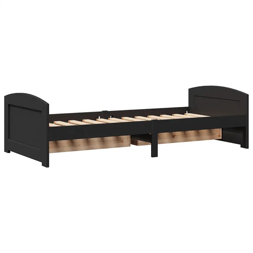 Letto singolo | Letto per adulti | Dormeuse con 2 Cassetti senza Materasso Nero 90x200 cm IRUN
