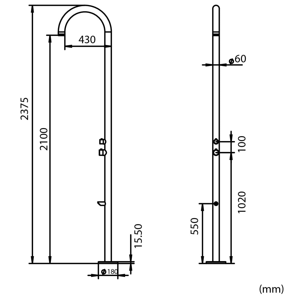 SINED Doccia Nera in Acciaio Inox 316L per Esterno 244 cm Sistema Cbox Miscelatore Integrato Ideale per Giardini e Piscine Modello DOCCIAOLBIANERA