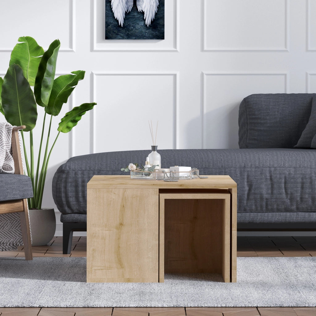 Set di tavolini da caffè in legno "Ortanca" - 60 x 60 x 37 cm - Rovere Zaffiro