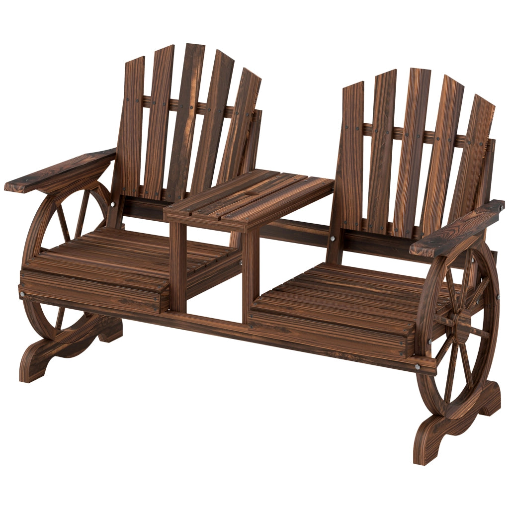 Panca da giardino 2 posti ¨C Xylo ¨C legno con foro ombrellone, gambe a ruota di carro 154x65x102 cm